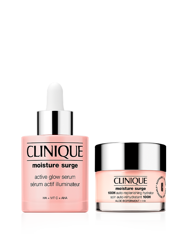 Moisture Surge™ Duo Bundle, Clinique’s Moisture Surge Duo features a 30ml 100H Auto-Replenishing Hydrator and a 30ml Active Glow Serum, clinically proven to deliver instant, long-lasting hydration and radiant glow