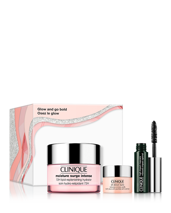 Glow and Go Bold: Beauty Gift Set, A 3-piece beauty gift set with skincare and makeup essentials to leave you glowing all season long. Worth $116