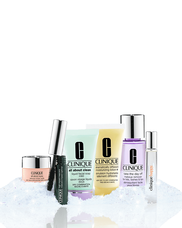Clinique MVPs Mini Set, A collection of Clinique’s skincare and makeup fan-favorites, perfect for travel. A $108 value.