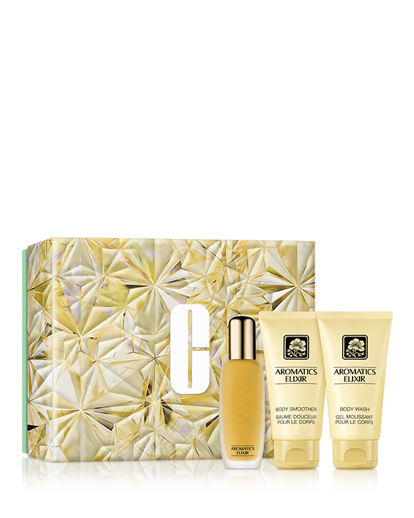 Aromatics Elixir Essentials Perfume Gift Set, This 3-piece perfume gift set features an exclusive travel-ready fragrance trio for head-to-toe intrigue with a full-size Aromatics Elixir™ Perfume Spray. Worth $182.