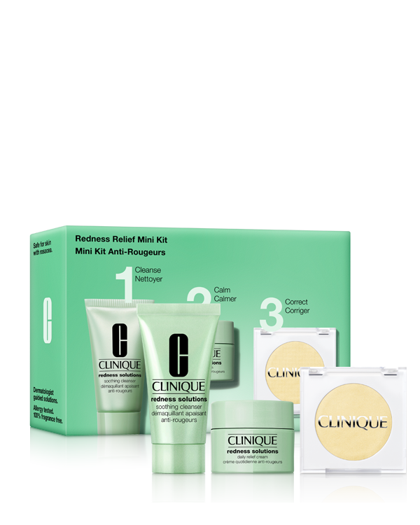 Redness Relief Mini Kit, A gentle routine to relieve visible redness, in trial-perfect mini sizes.