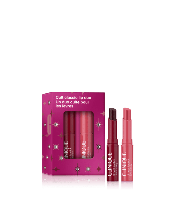 Cult Classics Lip Duo Set, Double the Honey. A duo of Clinique&#039;s iconic balm-gloss in two cult-classic lip shades: Black Honey and Pink Honey.