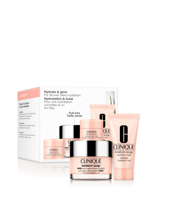 Hydrate + Glow: Moisture Surge Set For All-Over Dewy Hydration, 3 skincare favourites for all-over dewy hydration.