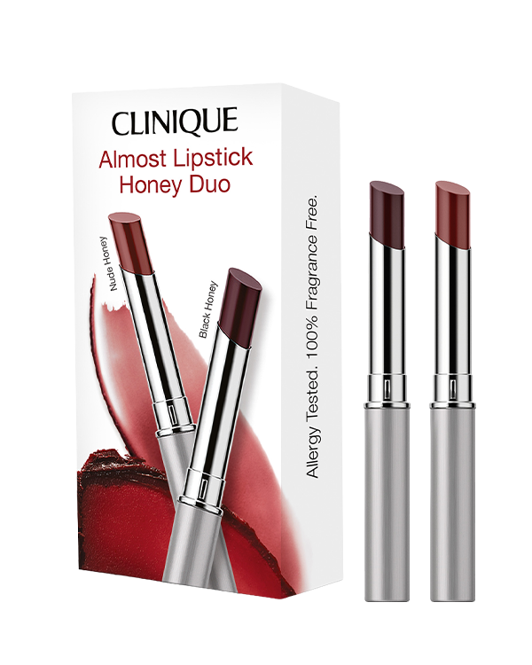 Almost Lipstick Honey Duo Set, A buildable emollient rich lip duo featuring our iconic Black Honey and Nude Honey.